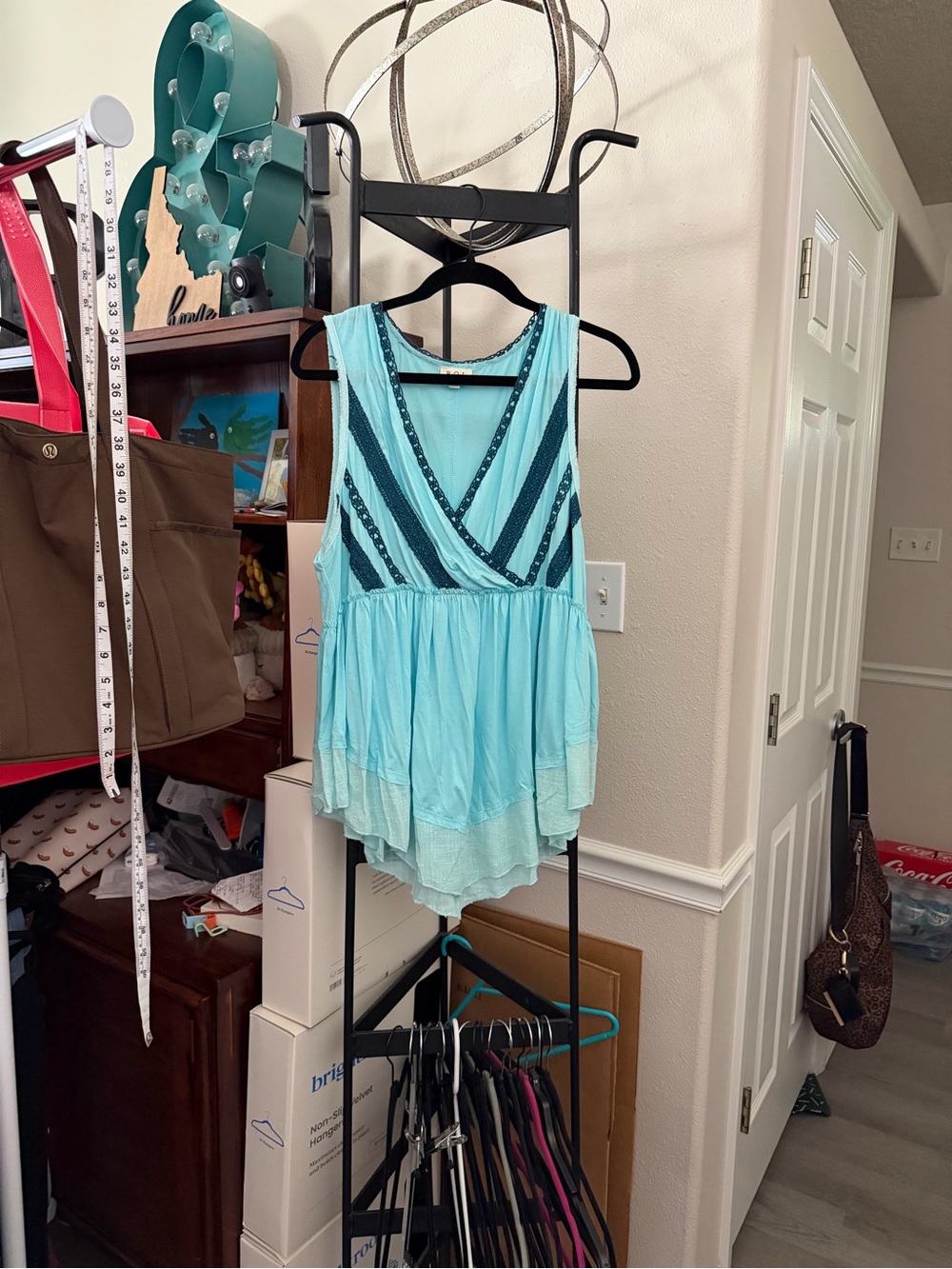 Light Blue Sleeveless V-Neck Tiered Tank Top